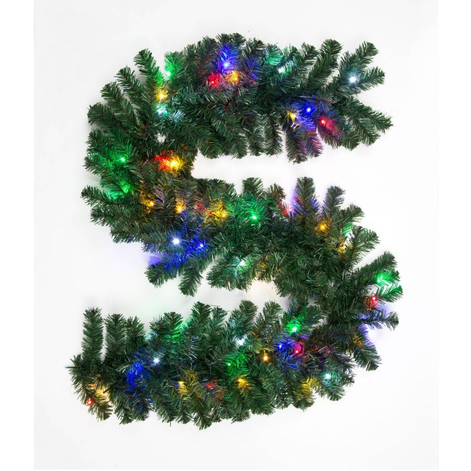 Prelit Glendalough Garland Green with Multi Coloured LEDs