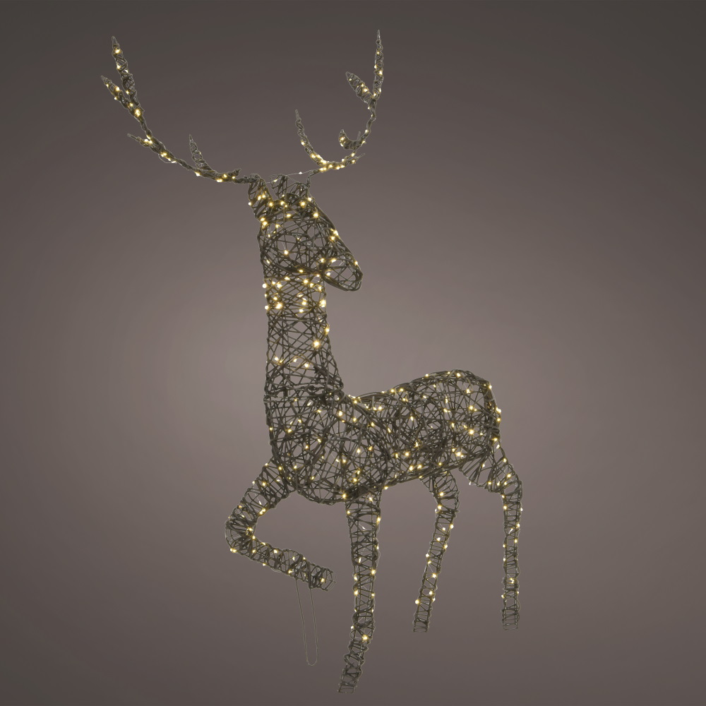 124cm - Micro Wicker Outdoor Christmas Reindeer - Dark Brown/Warm White