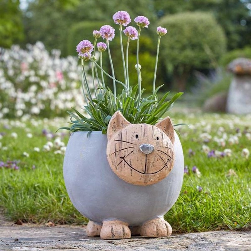 Woodstone Blue Cat Planter