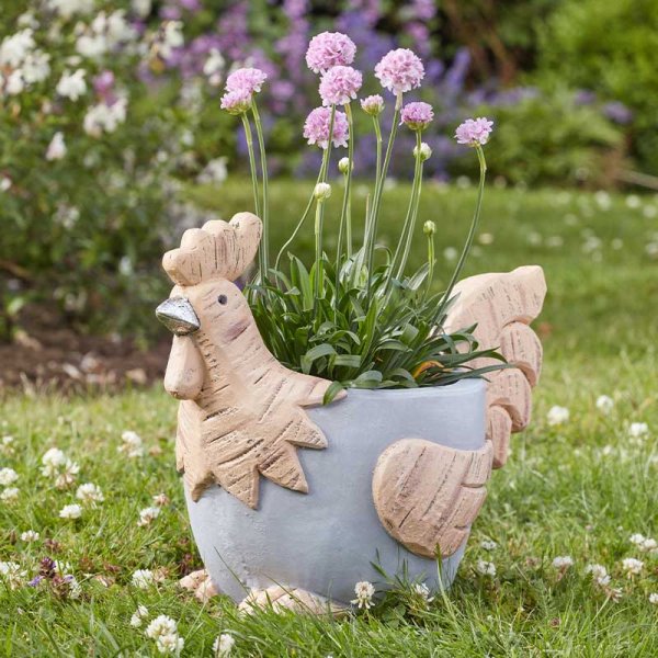 Woodstone Blue Rooster Planter