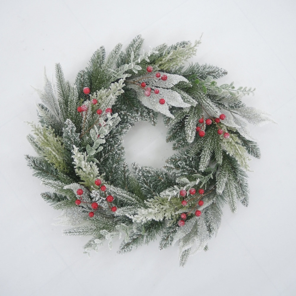 24" (60cm) Diara Christmas Wreath with 64 Tips, Berries and Snow