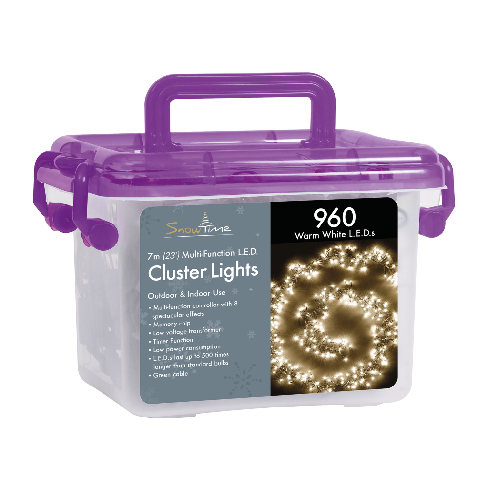 960 Warm White LED Cluster Christmas Lights with Timer