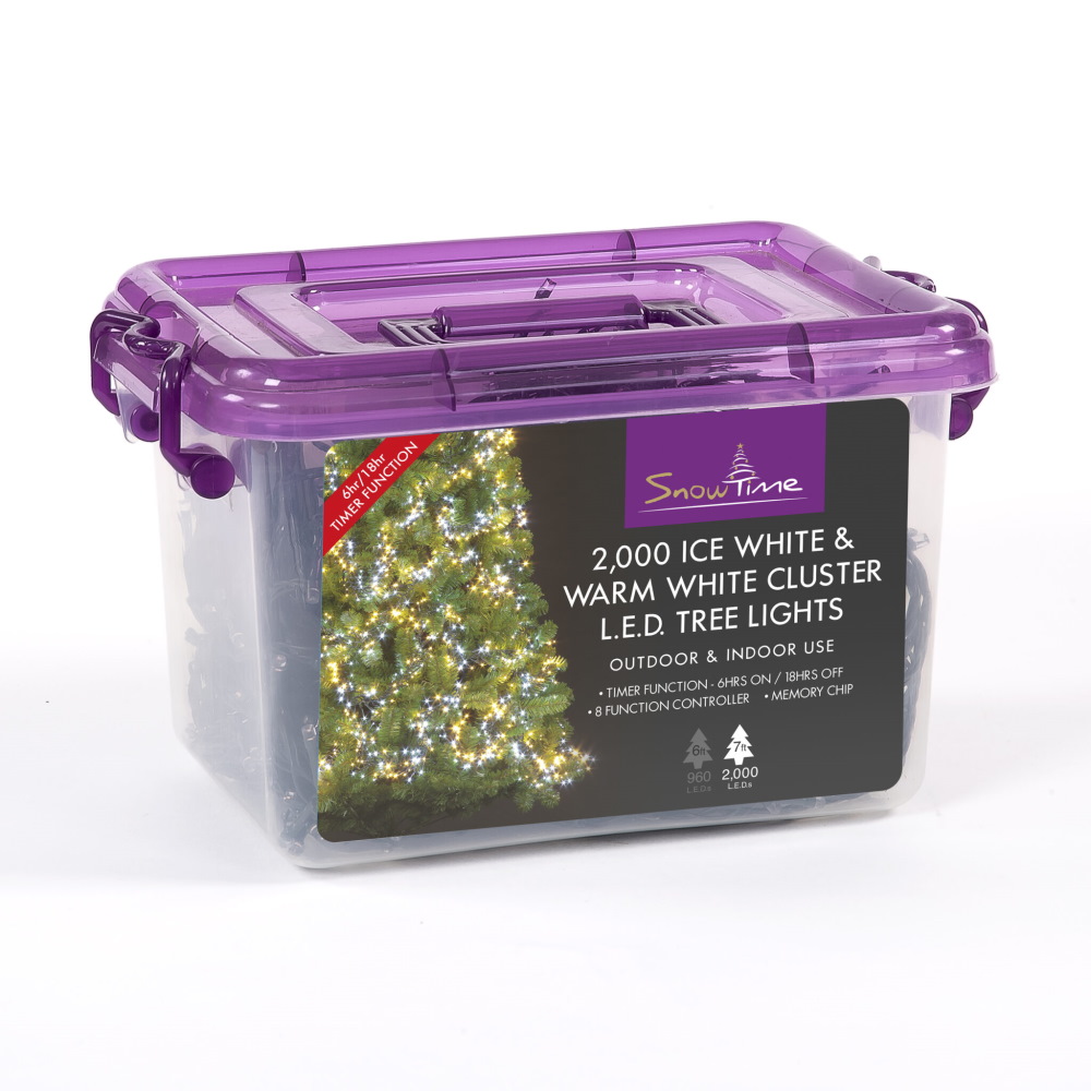 2000 Ice White & Warm White LED Cluster Lights with Timer