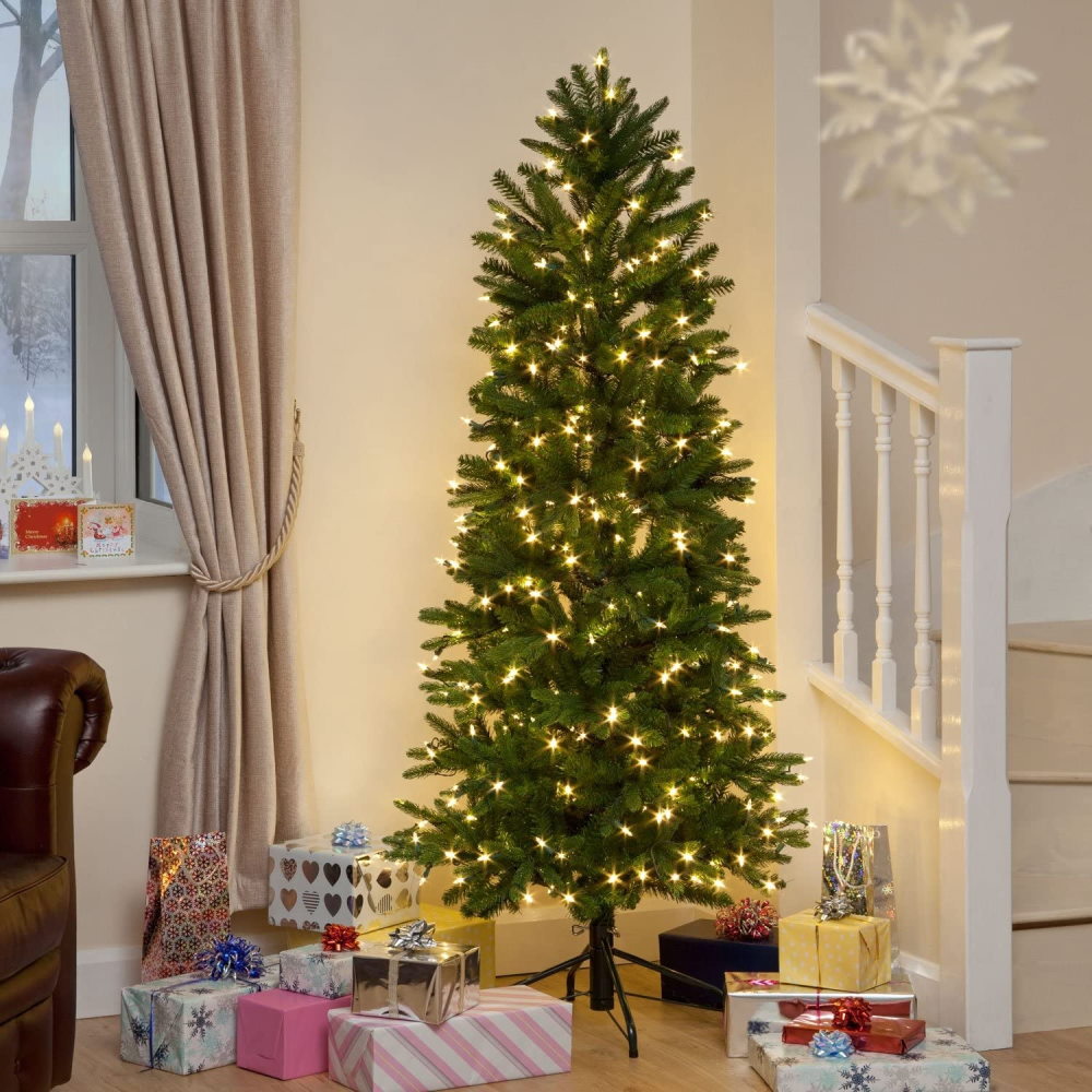 6ft (180cm) Aspen Slim Pine Pre-Lit Christmas Tree w/ 300 Warm White LEDs