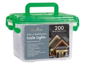 200 Warm White LED Icicle Chaser Christmas Lights with Timer