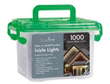 1000 Warm White LED Icicle Multi-Function Lights with Timer