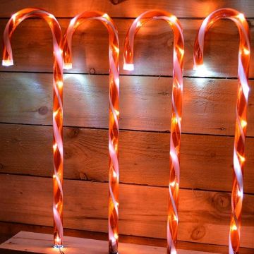 4 Pieces Red Candy Cane Path with 40 Red Leds