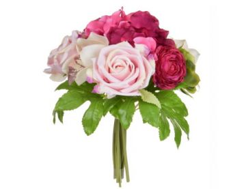 (29cm) Hydrangea And Rose Spray Pink
