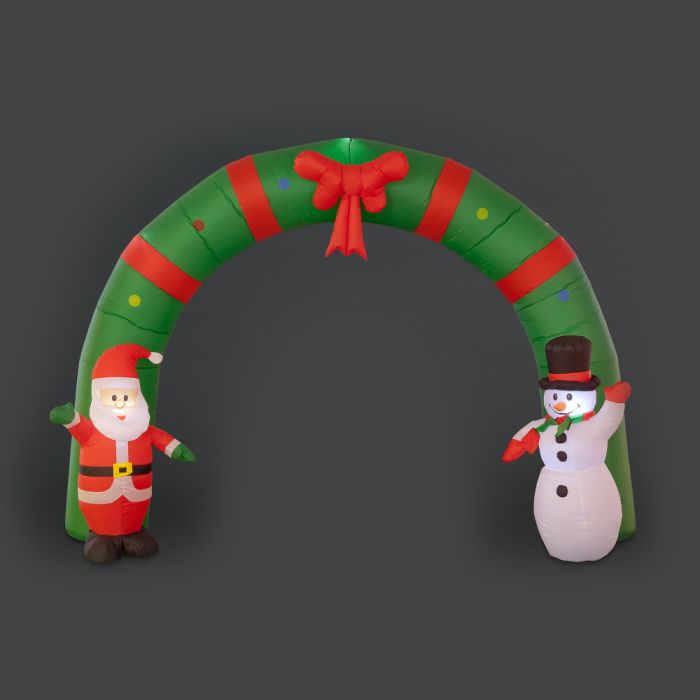 250cm Inflatable Santa & Snowman Green Arch with 6 LEDs main product photo