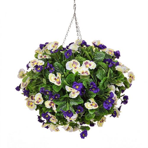 30cm Hanging Basket Pansy Medium Ball - Purple/White