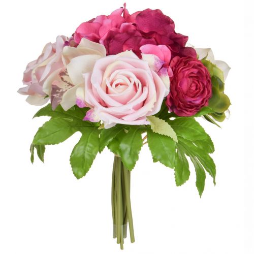 (29cm) Hydrangea And Rose Spray Pink