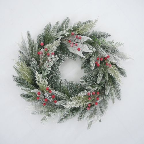 24" (60cm) Diara Christmas Wreath with 64 Tips, Berries and Snow