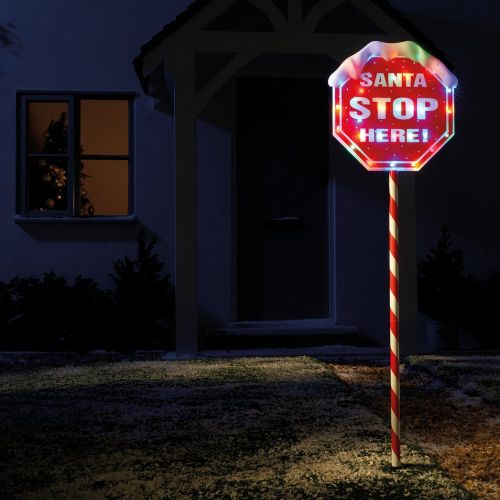 1.1m Santa Stop Here Sign with Multicoloured Lights 