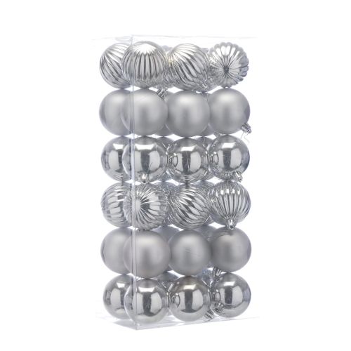 36 Pack 6cm Mixed Finish Silver Baubles