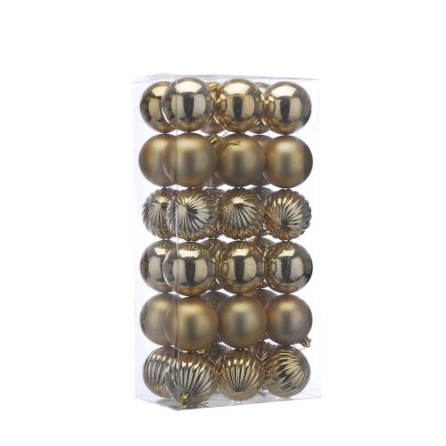 36 Pack 6cm Mixed Finish Champagne Gold Baubles