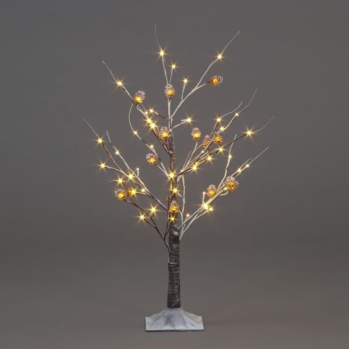 3ft (90cm) Brown Snow Tree with 64 Warm White LED's and Pinecones