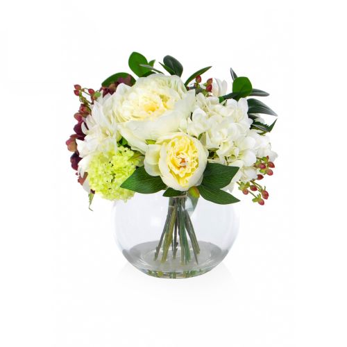 30cm Hydrangea & Peony in Vase - White