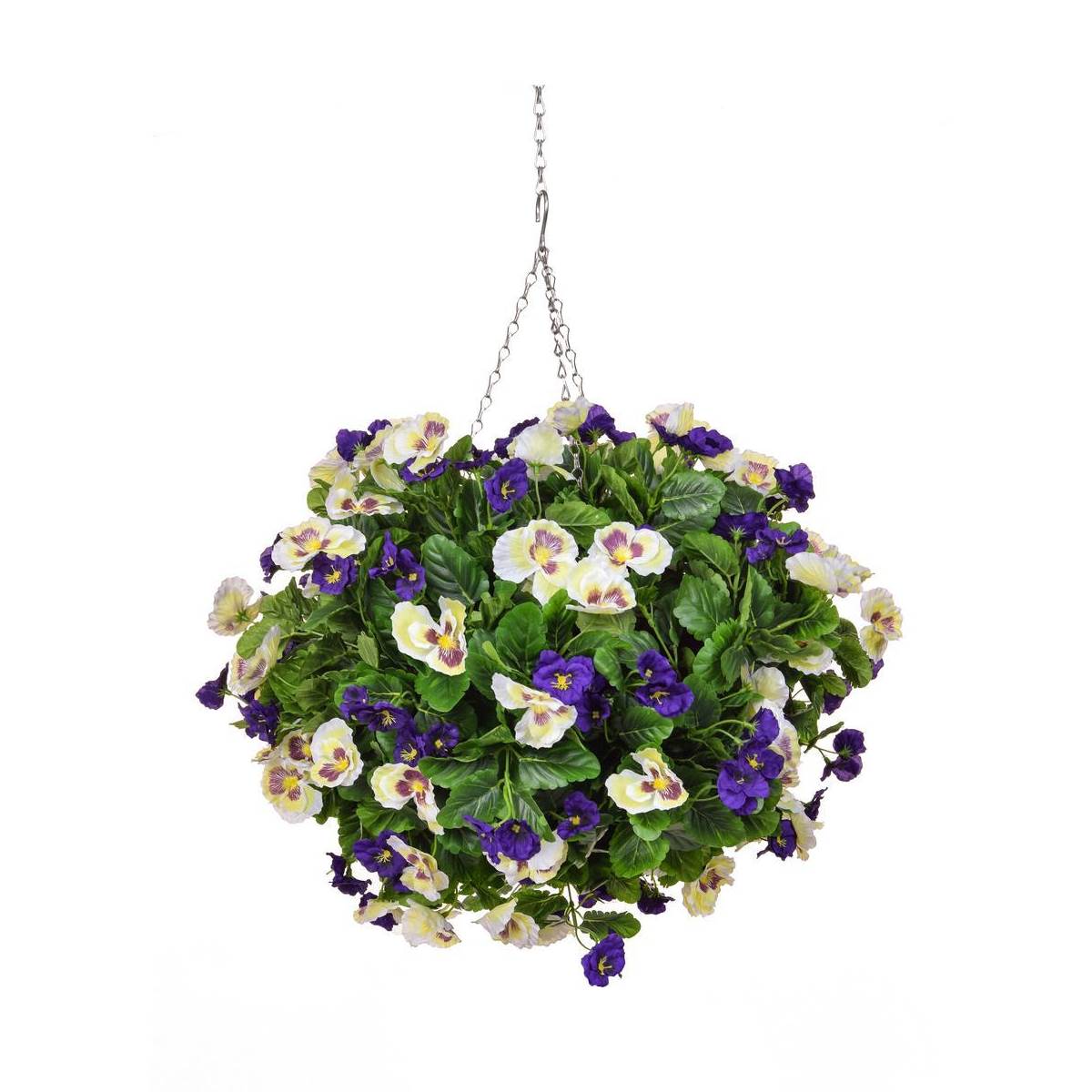 30cm Hanging Basket Pansy Ball – Purple & White