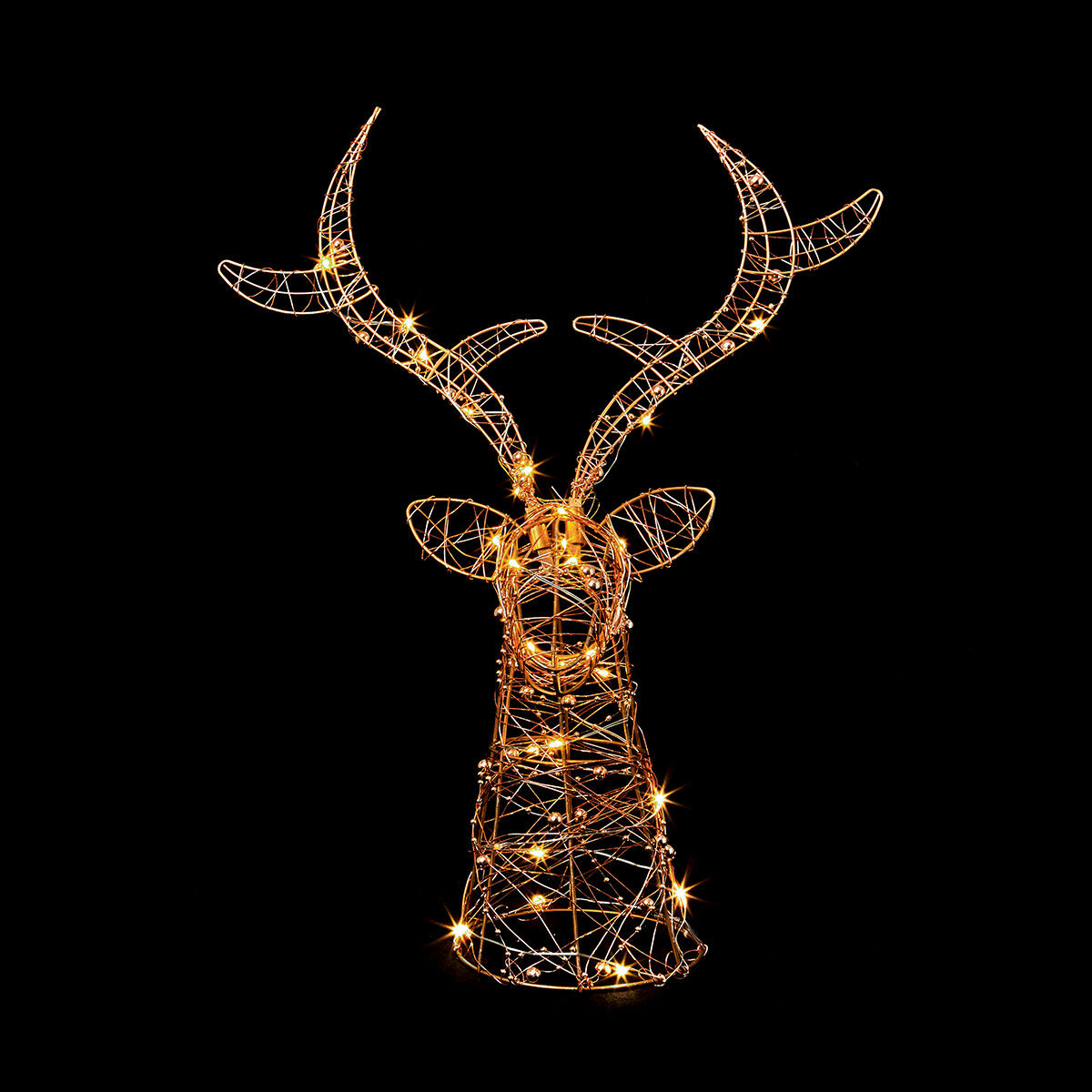 Lit Metal Stags Head R-Gold with 30 Warm White LEDs