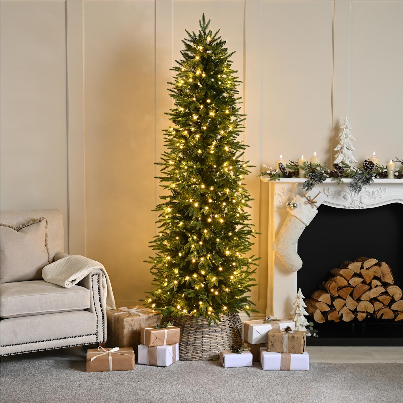 6ft (180cm) Prelit Sierra Nevada Fir Slim Artificial Christmas Tree