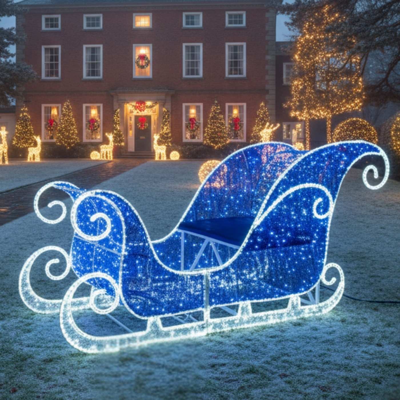 250cm x 127cm Lit Display Sleigh - Blue and White