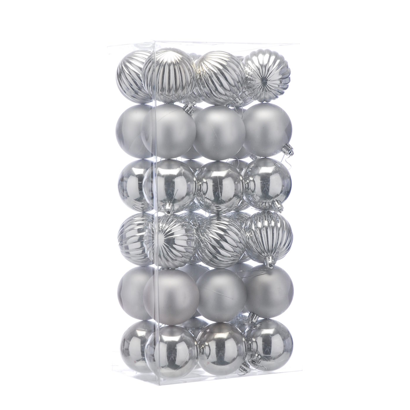 36 Pack 6cm Mixed Finish Silver Baubles
