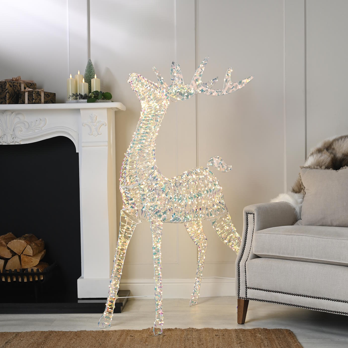 4ft (120cm) Lit Iridescent Reindeer - Multi Function Warm White LED