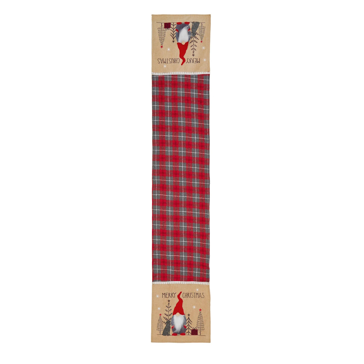 1.8m x 33cm Hessian-Tartan Gnome Table Runner