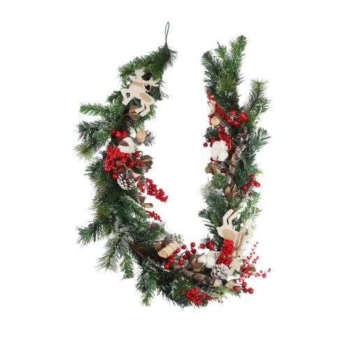 6ft (180cm) Festive Christmas Garland with Berries and Deer